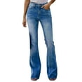 thumbnail image 1 of Tiweut Womens Casual Jeans Wide Leg High Waisted Long Denim Pants Stretchy Straight Leg Button Loose Fit with Pocket Trousers Blue,L, 1 of 6