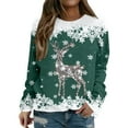 thumbnail image 1 of Tiweut Womens Christmas Sweatshirts Santa Deer Print Round Neck Long Sleeve Cozy Holiday Regular Tops Green,XL, 1 of 4