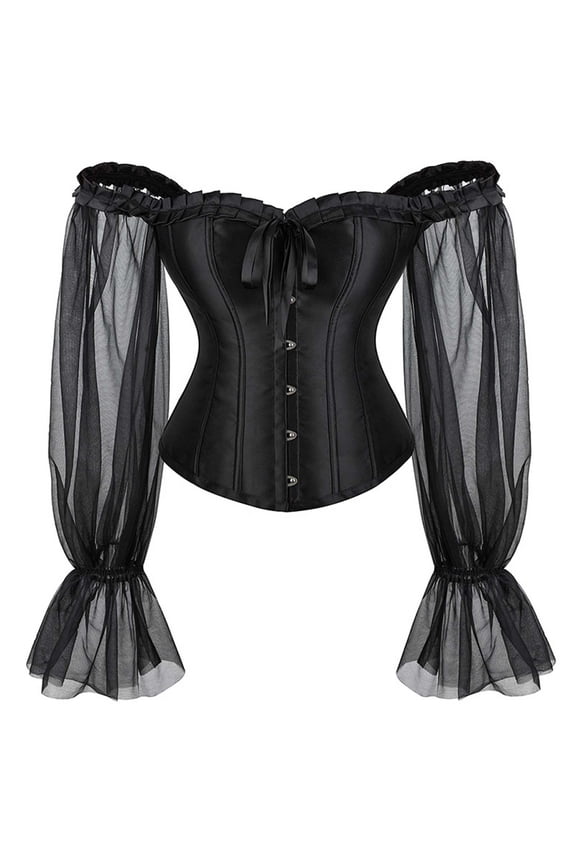 Womens Corset European Traditional Tops Boned Bustier Bodyshaper Satin Sculpting Shapewear One Shoulder Elegant Design Blouses,A-Black,6XL