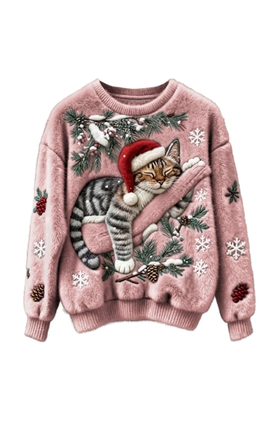 Womens' Flannel Sweaters for Christmas Cozy Pullover Soft Crewneck Winter Holiday Knit Festive Seasonal Loose Fit Streetwear Regular Tops,Z1 Pink,2XL