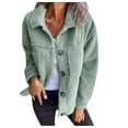 thumbnail image 1 of Tiweut Womens' Fleece Jackets Fall and Winter Long Sleeve Lapel Collar Button Solid Color Warm Outerwear Tops Green,XL, 1 of 7