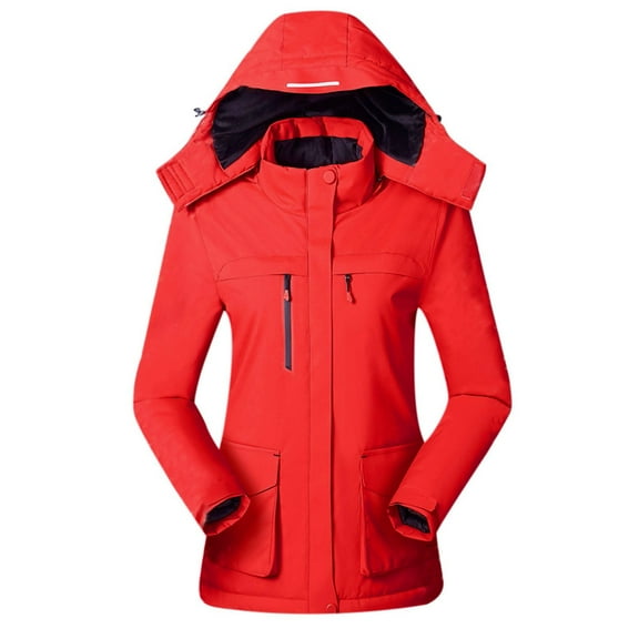 Tiweut Womens Fleece Jackets Heated Long Sleeve Hooded Zipper Loose Fit Coat Regular Blouses Red,3XL