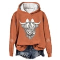 thumbnail image 1 of Tiweut Womens Hoodies Christma Hoodies Cartoon Cow Graphic Long Sleeve Hooded Pullover Sweatshirt Cozy Loose Fit Pullover Blouses Orange1,2XL, 1 of 3