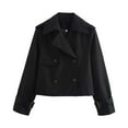 thumbnail image 1 of Tiweut Womens' Jackets Trench Long Sleeve Lapel Button Loose Fit Coat Elegant Everyday Wear Tops Black,L, 1 of 5