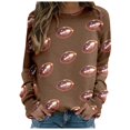 thumbnail image 1 of Tiweut Womens' Leisure Sweatshirts Fashion Football Printed Round Neck Hoodless Long Sleeve Loose Fit Pullover Tops Brown,L, 1 of 4
