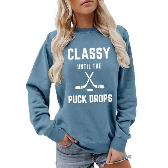 Tiweut Womens' Leisure Sweatshirts Long Sleeve Crewneck Letter Print Soft Loose Fit Pullover Blouses Blue,S