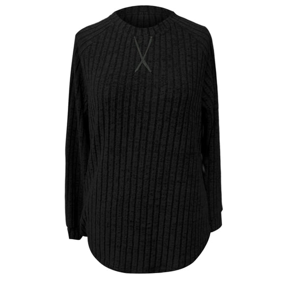 Tiweut Womens Leisure Tops Plus Size Fall Winter Long Sleeve Round Neck Loose Fit Pullover Tunic Everyday Basic Stylish Versatile Blouses,Black,S