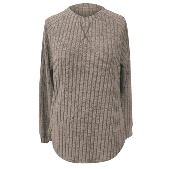 Tiweut Womens Leisure Tops Plus Size Fall Winter Long Sleeve Round Neck Loose Fit Pullover Tunic Everyday Basic Stylish Versatile Blouses,Coffee,S