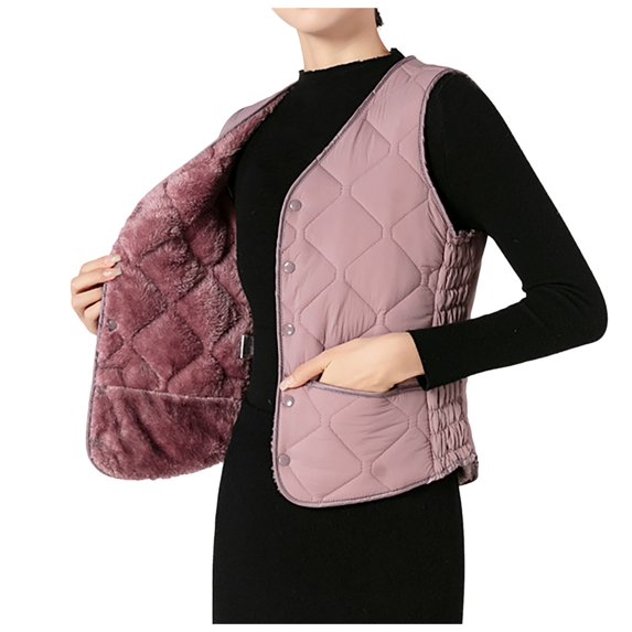 Tiweut Womens Puffer Vest Lightweight Crew Collar Sleeveless Quilted Jackets Button Fall Spring Plus Size Coat Outerwear,Light Purple