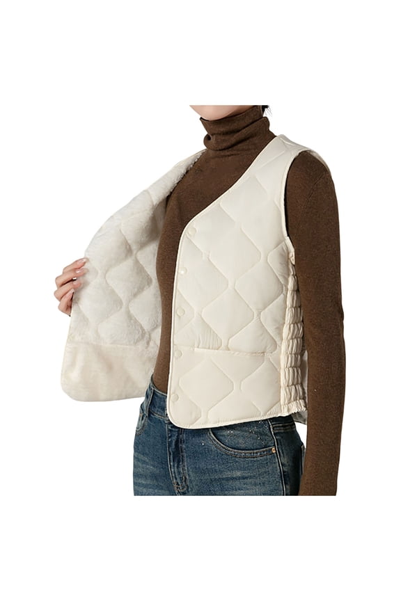 Womens Puffer Vest Lightweight Crew Collar Sleeveless Quilted Jackets Button Fall Spring Plus Size Coat Outerwear,White