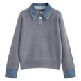 thumbnail image 1 of Tiweut Womens Sweaters Pullover Sweater Loose Fit Knit Lapel Long Sleeve POLO Denim Elegant Soft Regular Tops Grey,One Size, 1 of 4