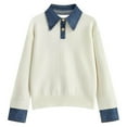 thumbnail image 1 of Tiweut Womens Sweaters Pullover Sweater Loose Fit Knit Lapel Long Sleeve POLO Denim Elegant Soft Regular Tops White,One Size, 1 of 4