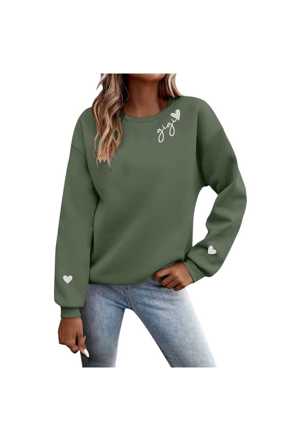 Womens Sweatshirts Embroidery Grandma-Nana-Mimi-Gigi-Granny With Heart Sweatshirts,Grandma Gift Mothers Day,Army Green,L