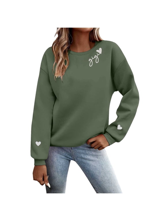 Womens Sweatshirts Embroidery Grandma-Nana-Mimi-Gigi-Granny With Heart Sweatshirts,Grandma Gift Mothers Day,Army Green,S