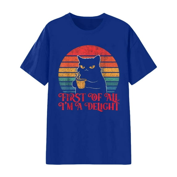Tiweut Womens T-Shirts Graphic Cat Print Short Sleeve Crew Neck Tee Regular Tops