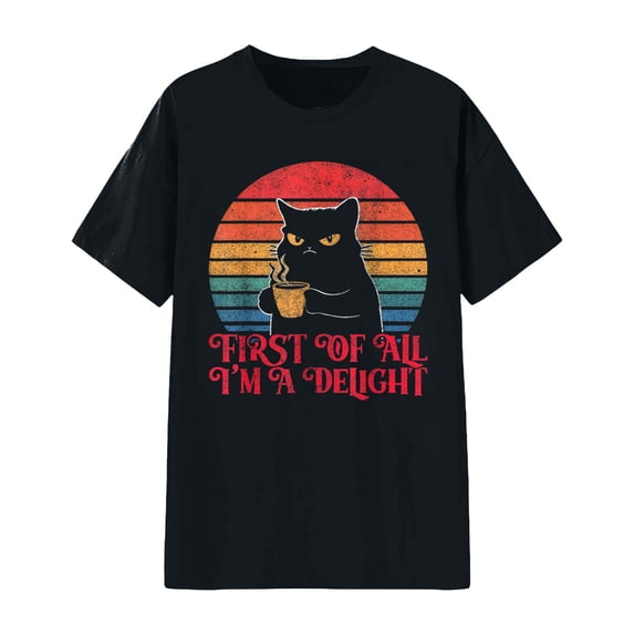 Tiweut Womens T-Shirts Graphic Cat Print Short Sleeve Crew Neck Tee Regular Tops