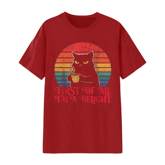 Tiweut Womens T-Shirts Graphic Cat Print Short Sleeve Crew Neck Tee Regular Tops