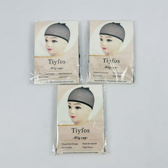 Tiyfos Black Wig Caps, Elastic Hair Nets, 3 Pack