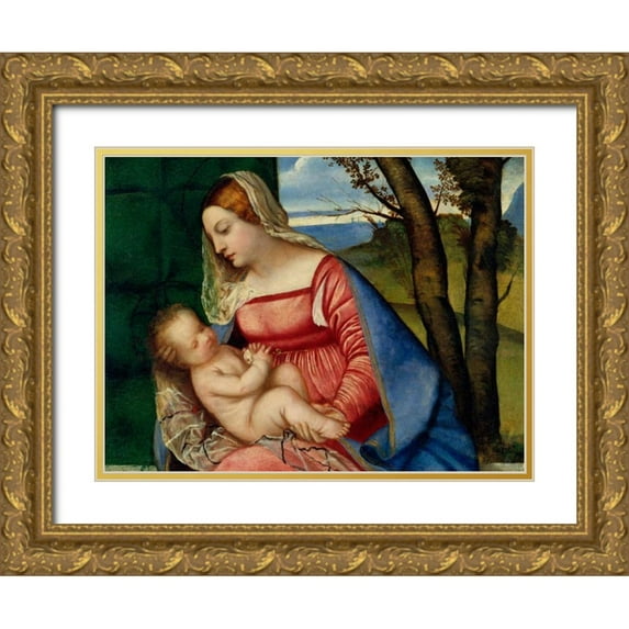 Tiziano 18x15 Gold Ornate Wood Framed with Double Matting Museum Art Print Titled - Madonna and Child