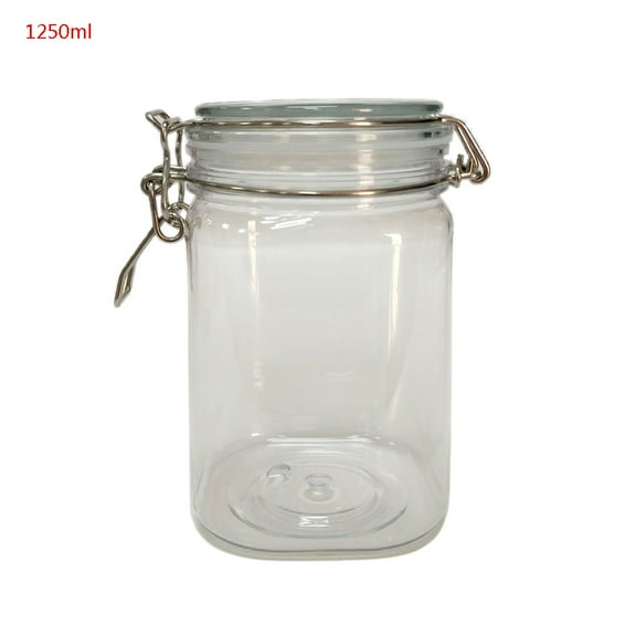 Tizuqe 1250ML Plastic Square Clip Top Storage Jar With Airtight Seal Lid Food Container