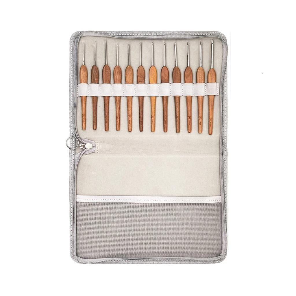 Tizuqe 12Pcs Wood Handle Crochet Hook with Ergonomic Grip for Beginner Knitting Sweater
