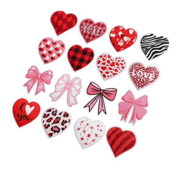 Tizuqe 16Pcs Embroidered Fabric Patches Heart Bowknot Applique Iron On/Sew on Patches