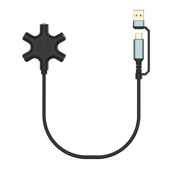 Tizuqe 2-In-1 USB A/Type C Male to 5-Port 3.5mm Female Headphone AUX Splitter Cable
