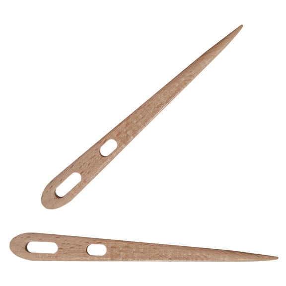 Tizuqe 2Pcs Large Eye Crochet Needle Double Hole Crochet Needle Wood Crochet Needle