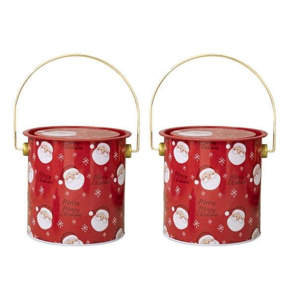 Tizuqe 2pcs Decorative Christmas Candy Boxes Tinplate Handheld Round Bucket with Handle
