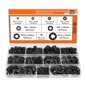 Tizuqe 360Pcs 9 Sizes Internal Tooth Star Lock Washers Push On Locking Washers Speed Clips Fastener Quick Speed Locking Washers