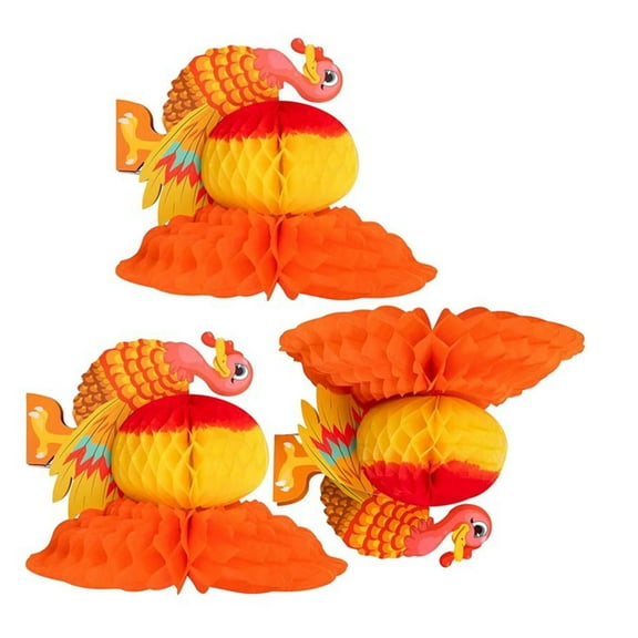 Tizuqe 3PCS Autumns Paper Turkey Decorative Ball Seasonal Tabletop Display Thanksgiving Party Supplies