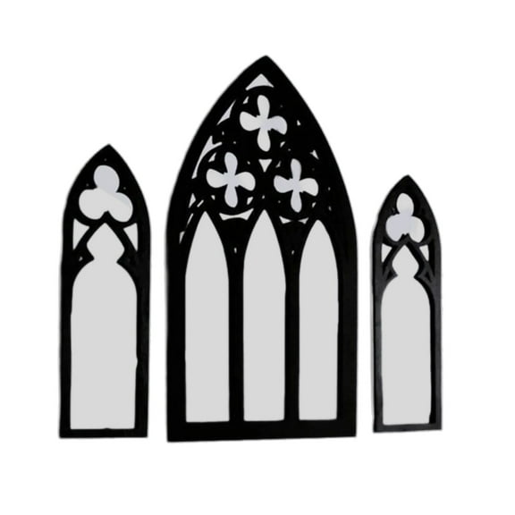 Tizuqe 3Pcs Vintage Gothic Arched Window Mirror Wall Hanging for Unique Interior Decors