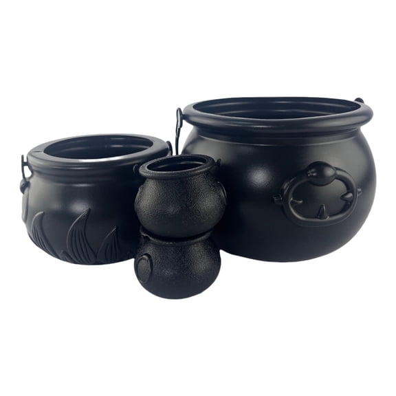Tizuqe Horror Plastic Cauldron Kettles,Set of 4 for Treats Parties Favor Party Essential Witch Cauldron Kettles 4Size for Candy Holders