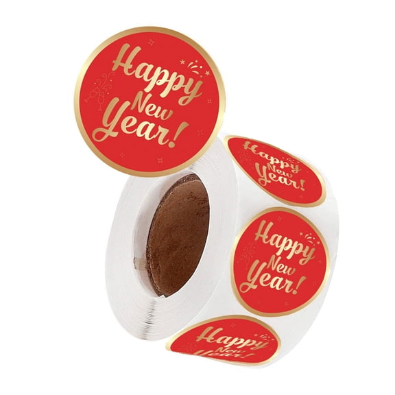 Tizuqe 500Pcs Happy New Year Sticker Round Wrapping Labels for Package Card Candy Bag