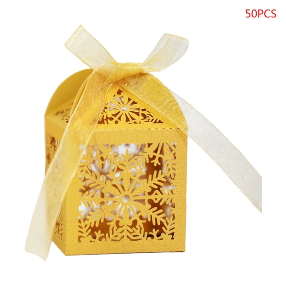 Tizuqe 50pcs Christmas Snowflake Hollow Favor Gift Candy Box with Ribbon Wedding Party