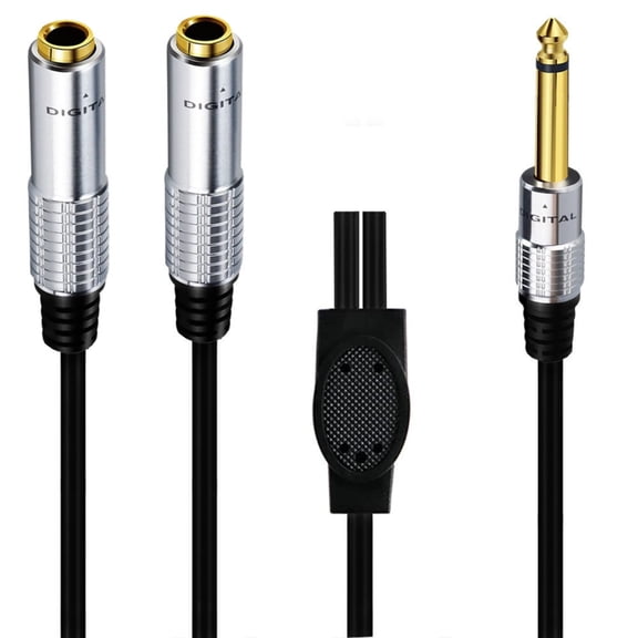 Tizuqe 6.35mm Male Plug Stereo to 2x6.35mm Female Plug Connector Speaker Cable Y Splitter Adapter Cable Headsets Adapter