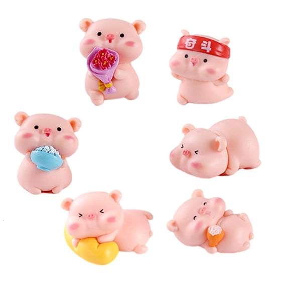 Tizuqe 6pcs Pink Pig Figurines Decors for Car Dashboard and Office Desk Embellishment
