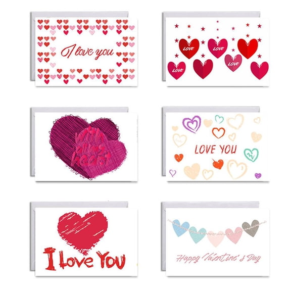 Tizuqe 6pcs/set Valentine's Day Greeting Cards with Envelopes Stickers I Love You Card Anniversary Postcards Wedding