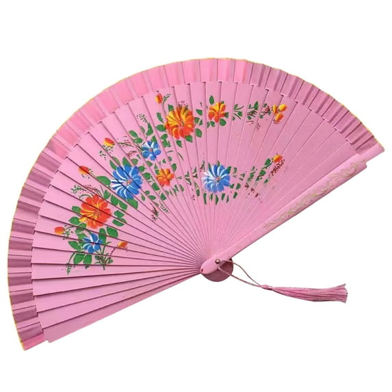 Tizuqe Flamenco Performances, Double Pattern Handheld Spanish Dancing Fan with Flower Artwork Silk Folding Fan