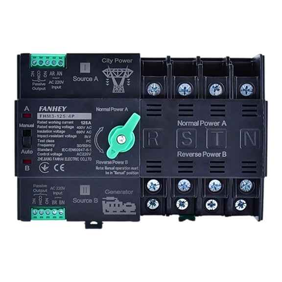 Tizuqe Auto Switching Double Power Transfer 125A 2P/ Configuration High Impact Resistant Housing for Unattended Systems