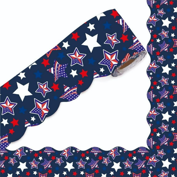 Tizuqe Bulletins Board Border Patriotics Trim Border Star Shape Paper Border Roll DIY