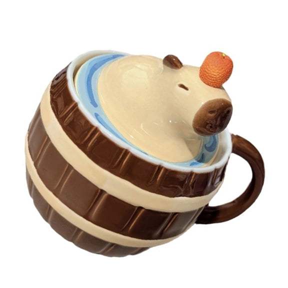Tizuqe Ceramic Mug Cute Capybara Bucket Shape Cup Porcelain Coffee Cups Christmas Gift