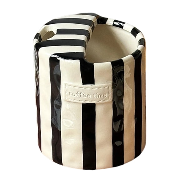 Tizuqe Ceramic Mug Striped Design Handheld Cup with Sip Top Lid For Milk Juice Coffee