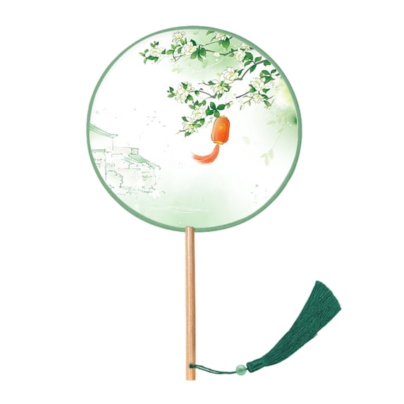 Tizuqe Chinese Fan with Pendant Handhelds Inks Painting Fan Tassels Round Silk Fan