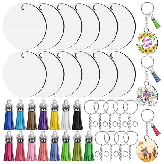Tizuqe DIY Sublimation Blank Round Keychain with Tassels Jump Rings Kit 120pcs/set