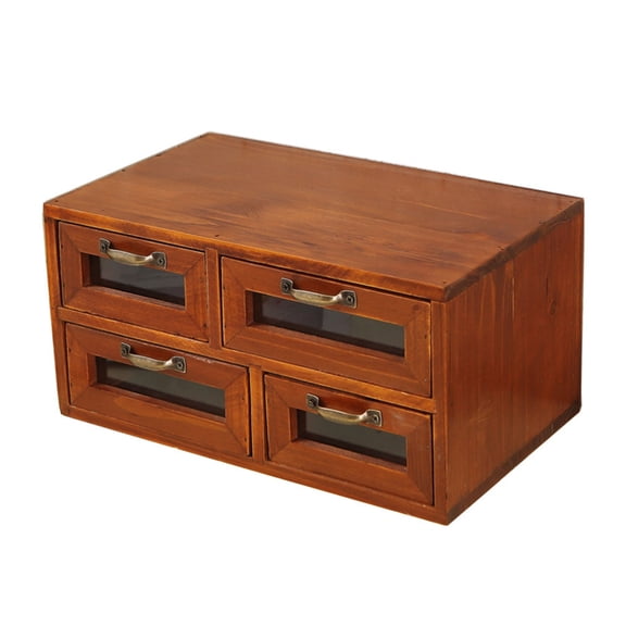 Tizuqe Decorative Wooden Storage Box With Glass Front 4 Drawers Case For Easy Access