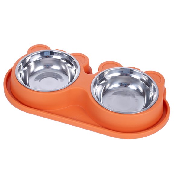 Tizuqe Dog Water Food Bowl Water Dispenser for Pet for Cat Lovely Bear for Head Shape 4 Color 2 in 1 Dog Feeder Stainless Steel