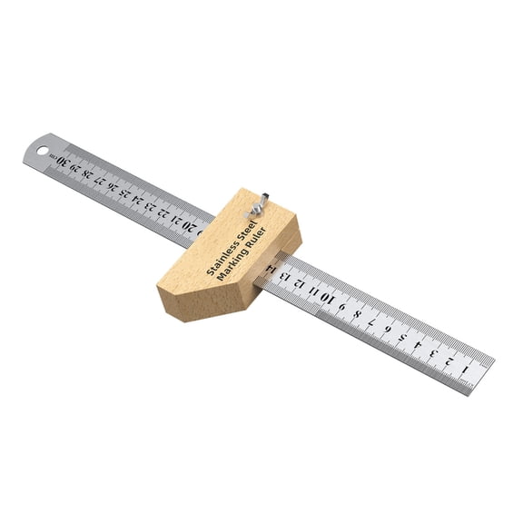 Tizuqe Double Scale Metric Stainless Steel Woodworking Ruler with Beechwood Guide Block for Precisions Marking Cutting