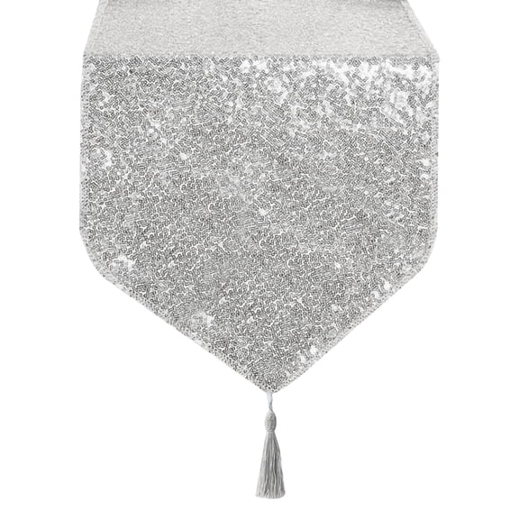 Tizuqe Elegant Tassel Sequin Table Runner Glitter Table Runner Rectangle Tables Cover for Wedding Bridal Party Decorations