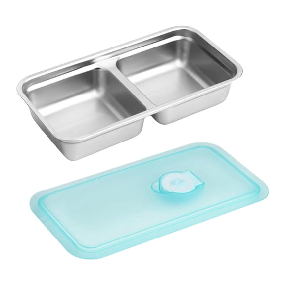 Tizuqe Food Serving Platter Serving Tray Stainless Steels Snacks Container with Lid Double Compartment Lunch Box Enduring